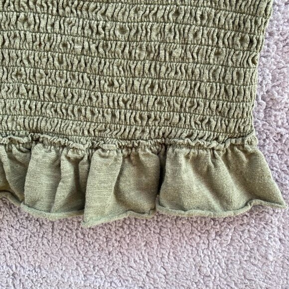 Free People We The Free Green Olive Babe Smocked Tube Top Ruffle Sz Medium - Picture 4 of 9